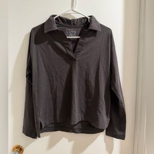 Faherty Charcoal Organic Cotton Long Sleeve V-Neck